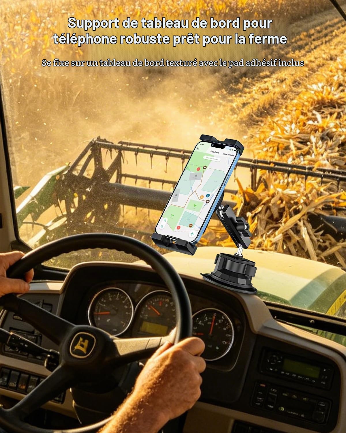 Support Tablette Tracteur avec Ventouse Puissante pour Tablettes Téléphones | Fixation Pare-Brise Tableau de Bord Fenêtre - Robuste Support Tablette Voiture Vehicule avec Bras Flexible en Aluminium
