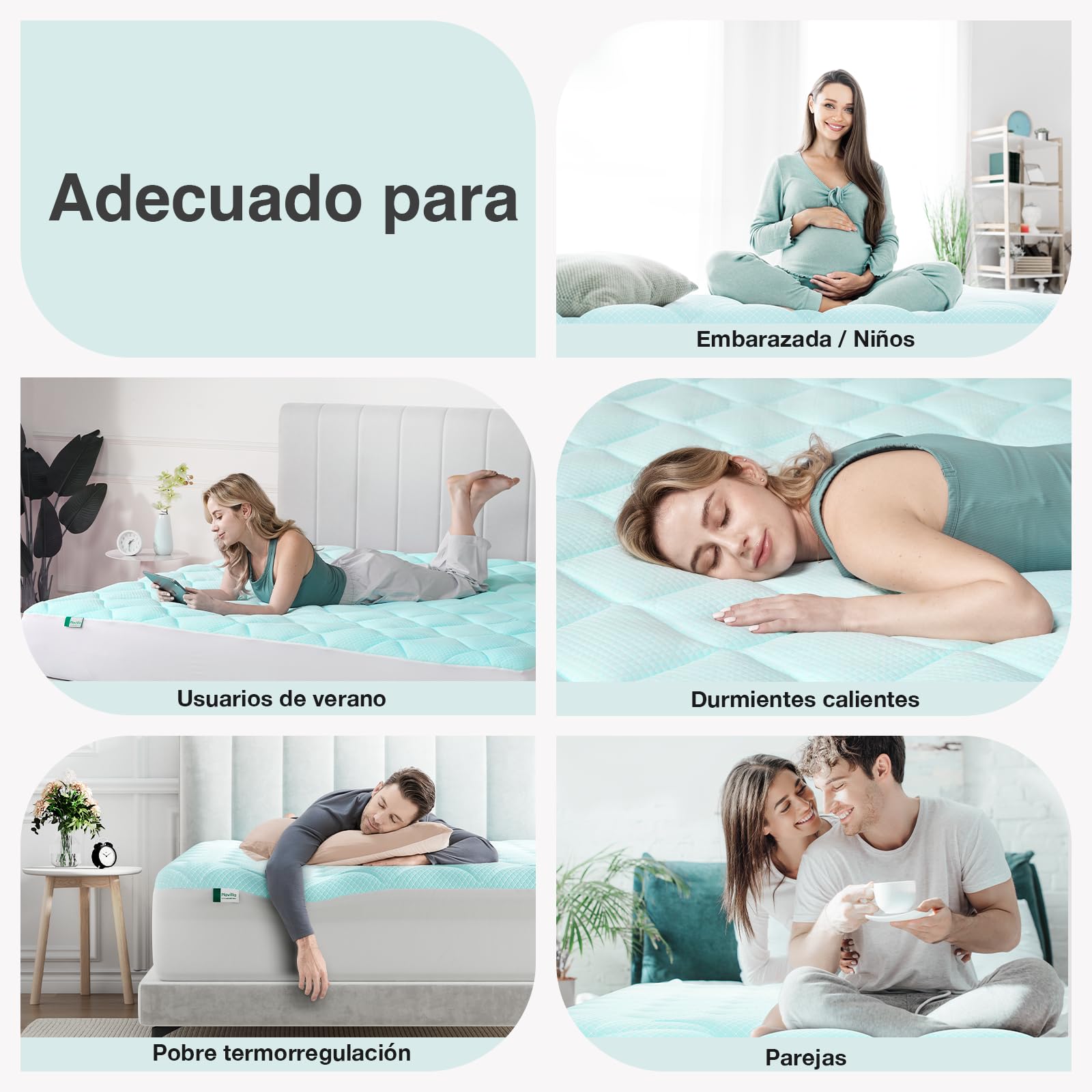 Novilla Sobrecolchón Refrescante de Fibra 160x190cm Agradable a la Piel, Grosor de 3cm, Refrigeración de Dos Fases, Cubre Colchón Transpirable con Bolsillo Profundo Elástico, Azul/Blanco