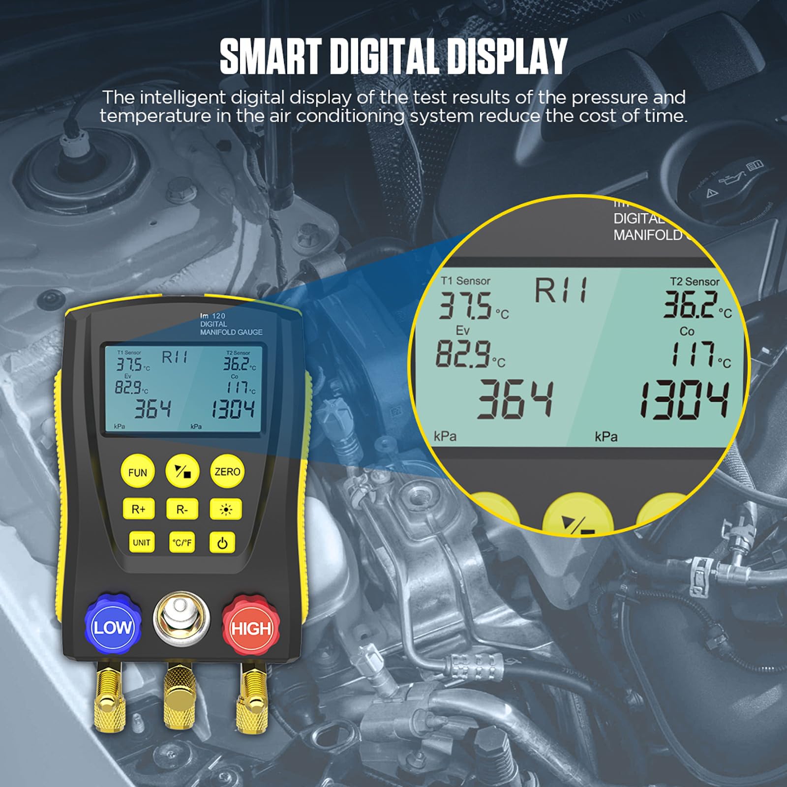AUTOOL LM120 Misuratore di temperatura digitale del collettore di refrigerazione HVAC Test del tester di temperatura della pressione del vuoto Test di tenuta