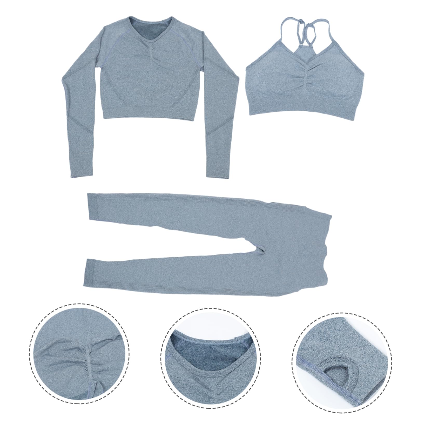 BESPORTBLE Tenue De Yoga Femme Haute sans Coutures Manches Longues Survêtement Élastique Leggings Sportif De Sport Bleu