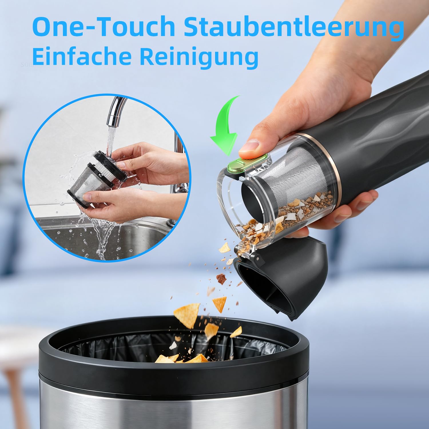 Ombrex 20000pa Handstaubsauger Akku, 3 IN 1 Auto Staubsauger Stark mit 4 Saugmodi, Portable Vacuum Cleaner für Auto, Haustiere,Sofa,Büro, Mini Staubsauger 7500mAh(Schwarz)