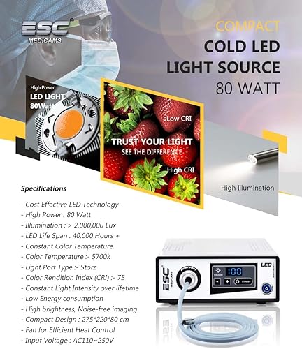 Miniatura 4 de Fuente de luz fría de la endoscopia portátil del LED 80 vatios (107.002)