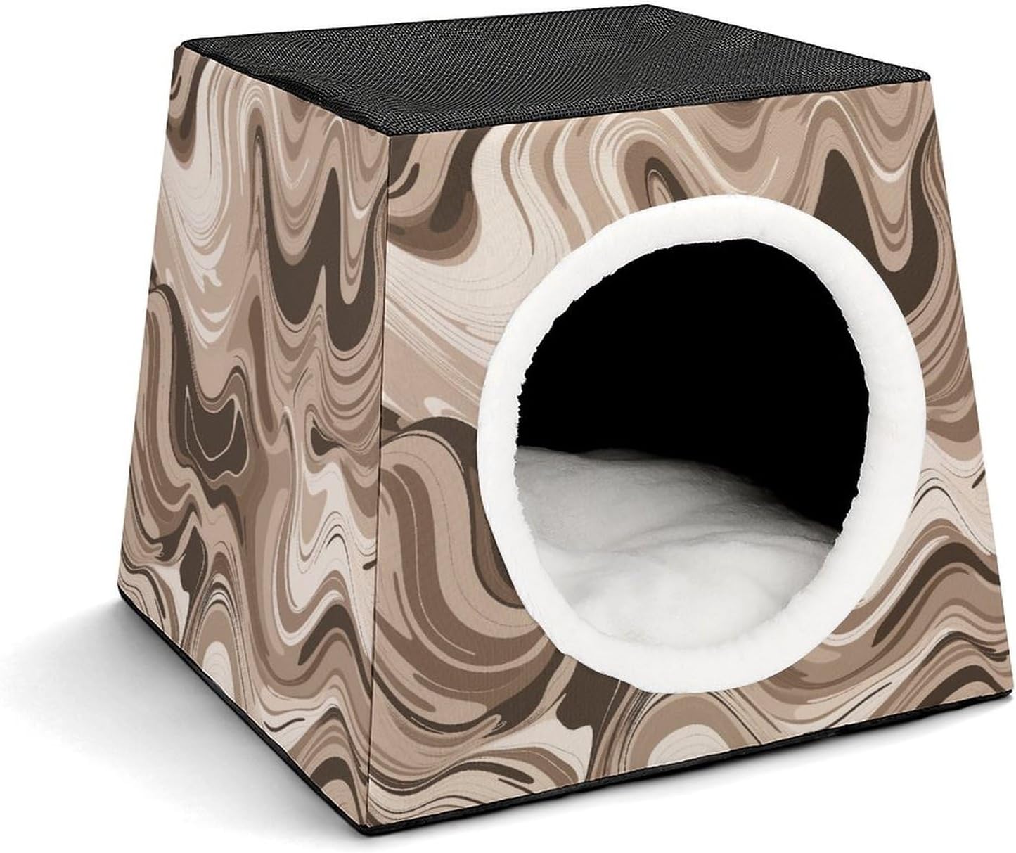 Pet Sleeping Nest Bed, Taupe and White Printed Dog House Cat Nest, Winter Pet House are Suitable for Most Cats, Dogs, and Other Small Pets