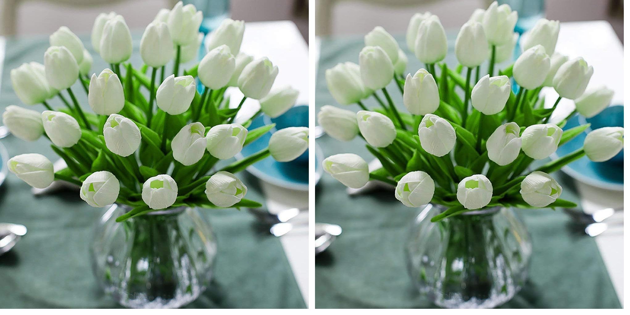 Veryhome Tulpen Künstlich Wie Echt Künstliche Tulpen Blumen Latexmaterial Real Touch Blumensträuße für Hochzeitszimmer Zuhause Hotel Partydekoration DIY Dekor （ Weiß - 20Stück ） (Packung mit 2)