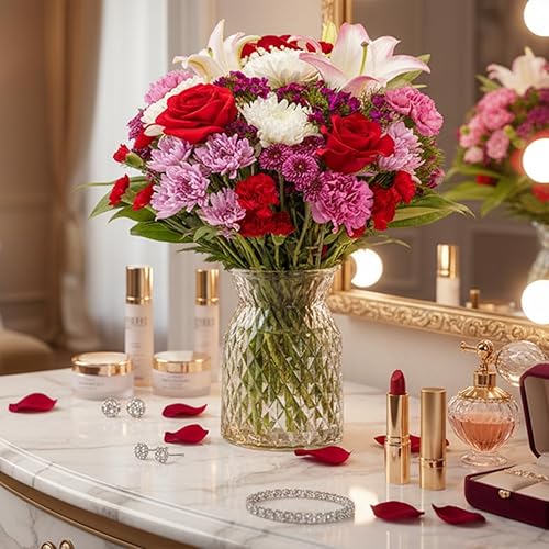 Miniatura 5 de Benchmark Bouquets - Timeless Romance Grand (jarrón de cristal incluido) - Flores frescas para entrega - Regalo para cumpleaños, aniversario,