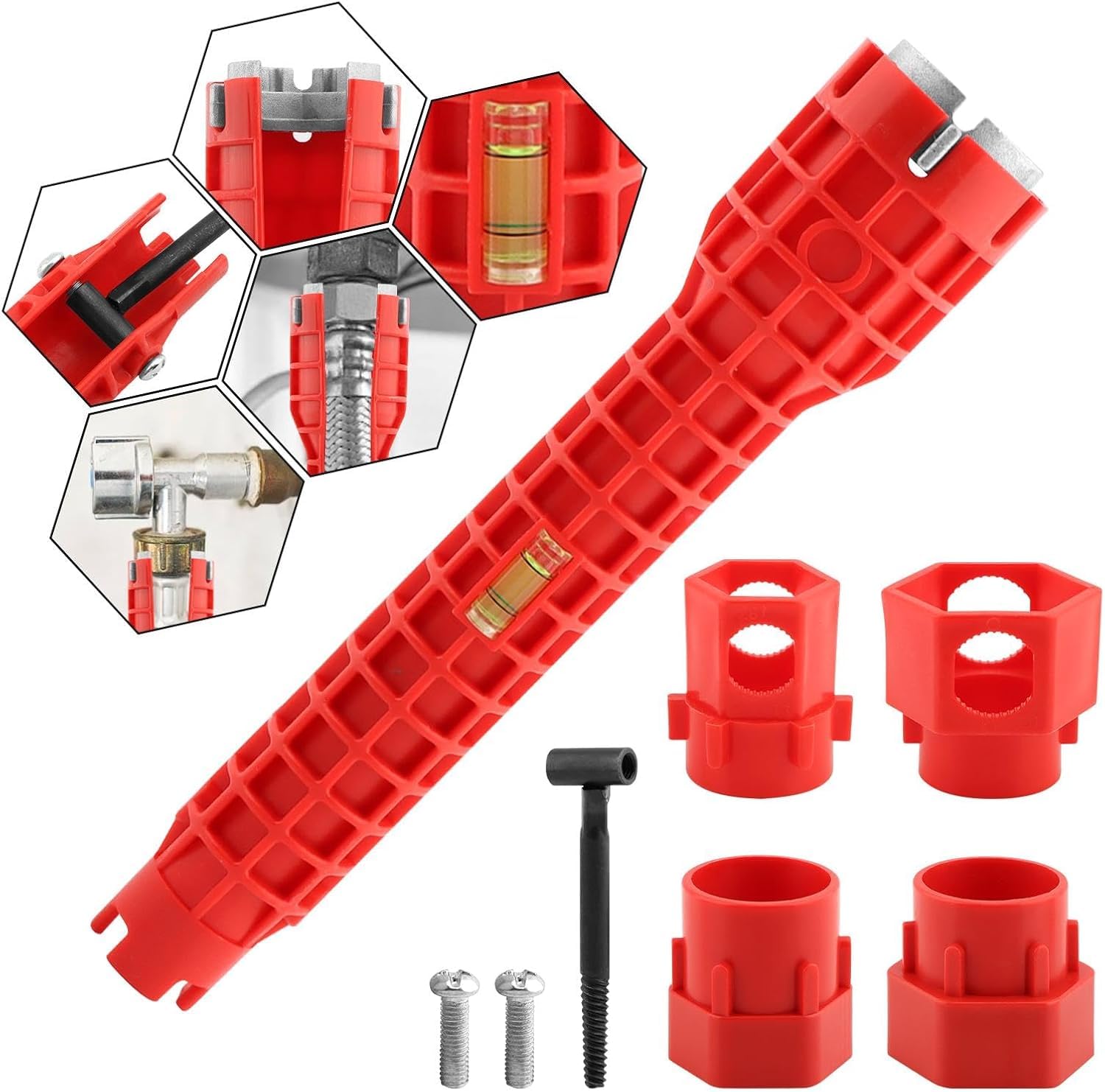 VOBOR Herbst Llave Multifuncional 14 en 1, Herramienta de Fontanería para Grifos, Fregaderos y Mangueras, Antideslizante con Adaptadores, Para WC, Baño y Cocina