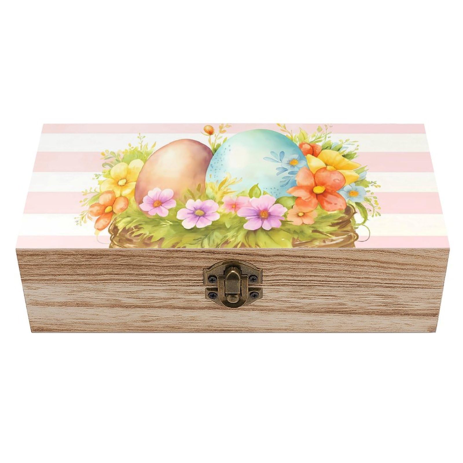 HLBSDM Easter Colorful Eggs in Basket Retro Wooden Storage Box Jewelry Art Gift Boxs Decorative Keepsake Boxes