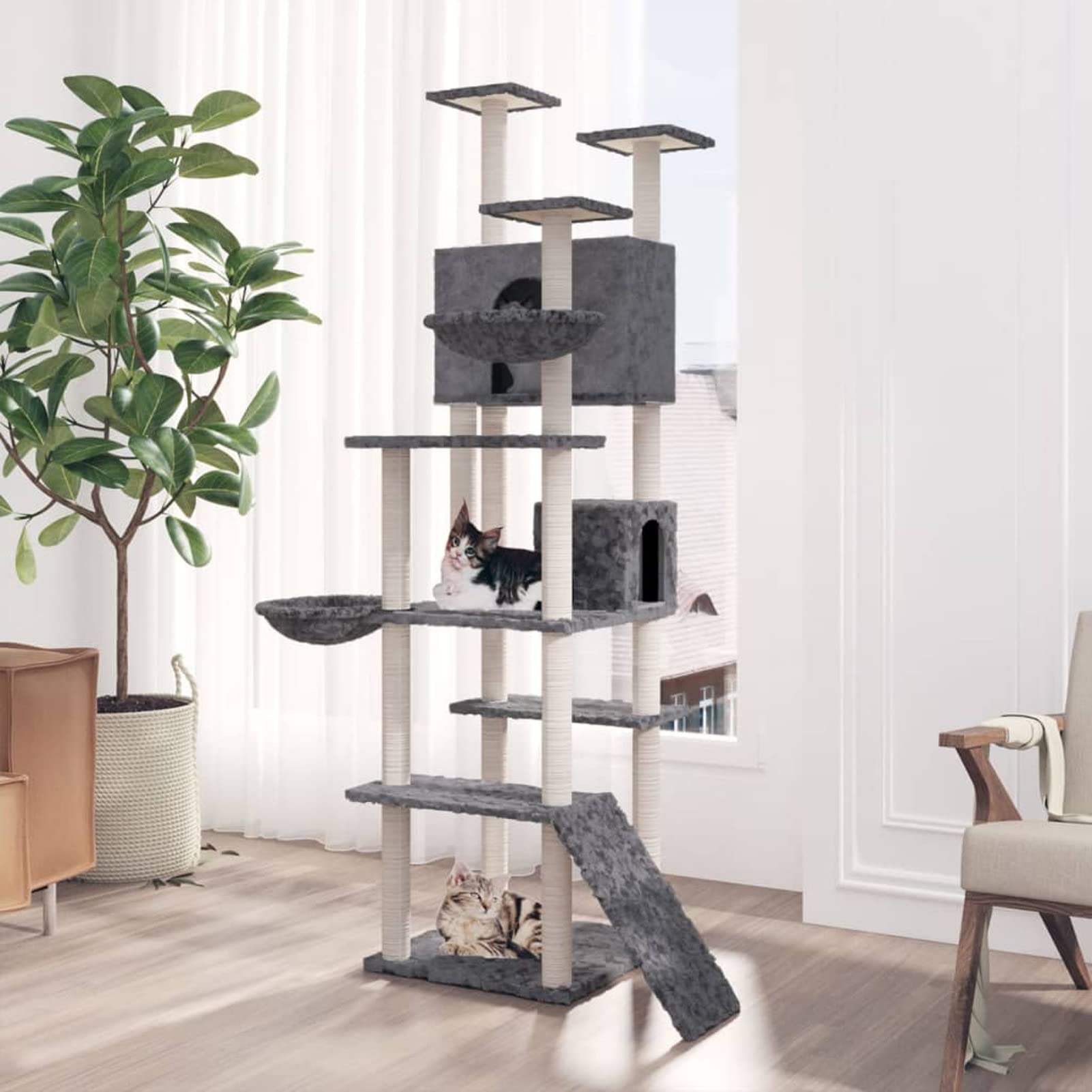 Homgoday Arbre à chat avec griffoir en Sisal Gris foncé 191 cm Meubles chat jeu jouet chat arbre griffoir