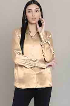Buy Pyramid Fashion Satin Metallic Full Sleeve Shirt for Women