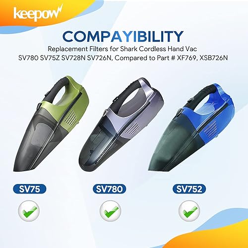 Miniatura 2 de KEEPOW Filtro de vacío de repuesto para aspiradora de mano inalámbrica Shark SV780 SV75Z SV728N SV726N, pieza de repuesto # XF769, XSB726N (paquete