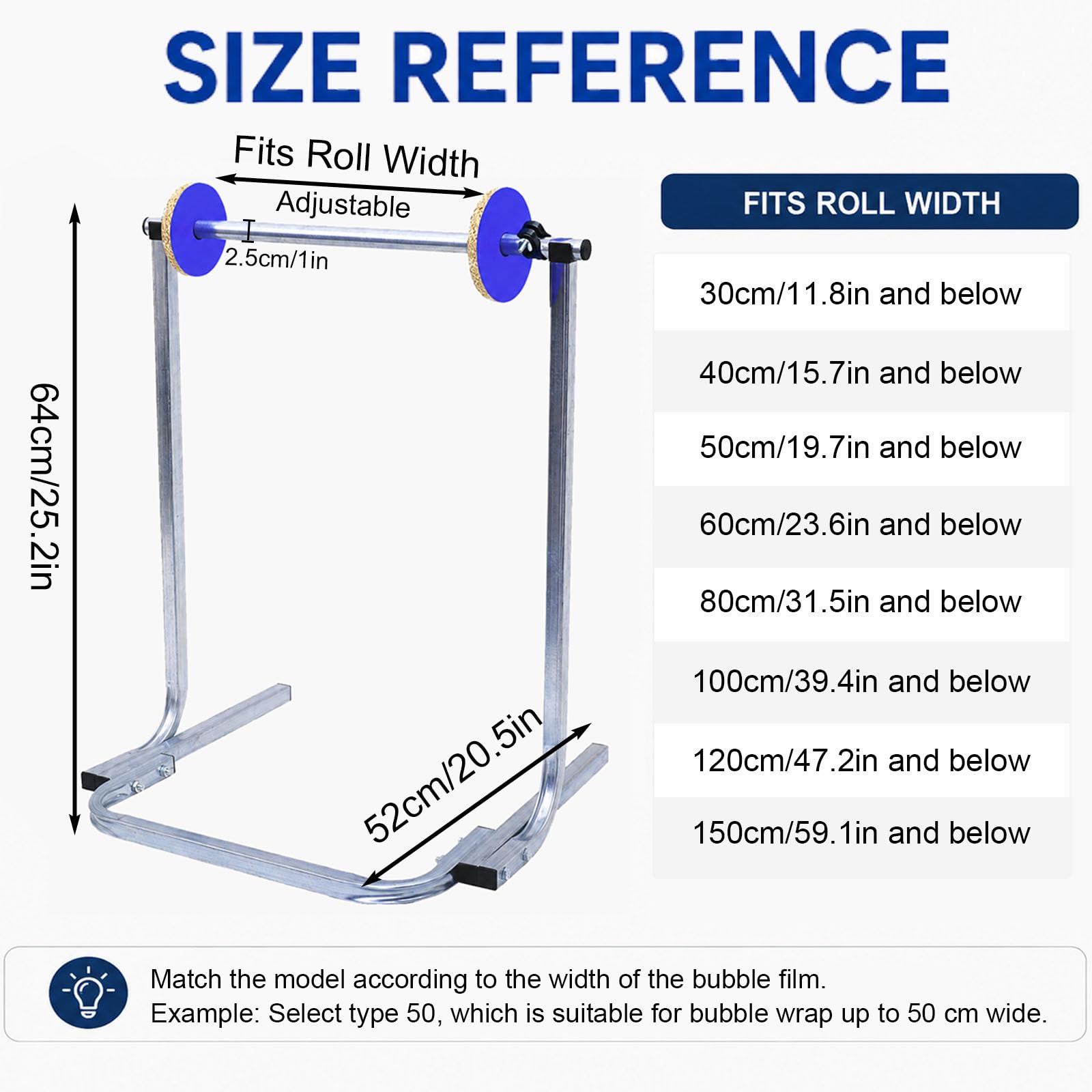 Tischhalterung füR Luftpolsterfolie Verstellbarer Rollenspender | Vertikaler Rollenhalter füR Verpackungsfolie Verzinktes Stahlrohr Flexible Schnalle Geeignet füR Den Transport(30cm/11.8in)