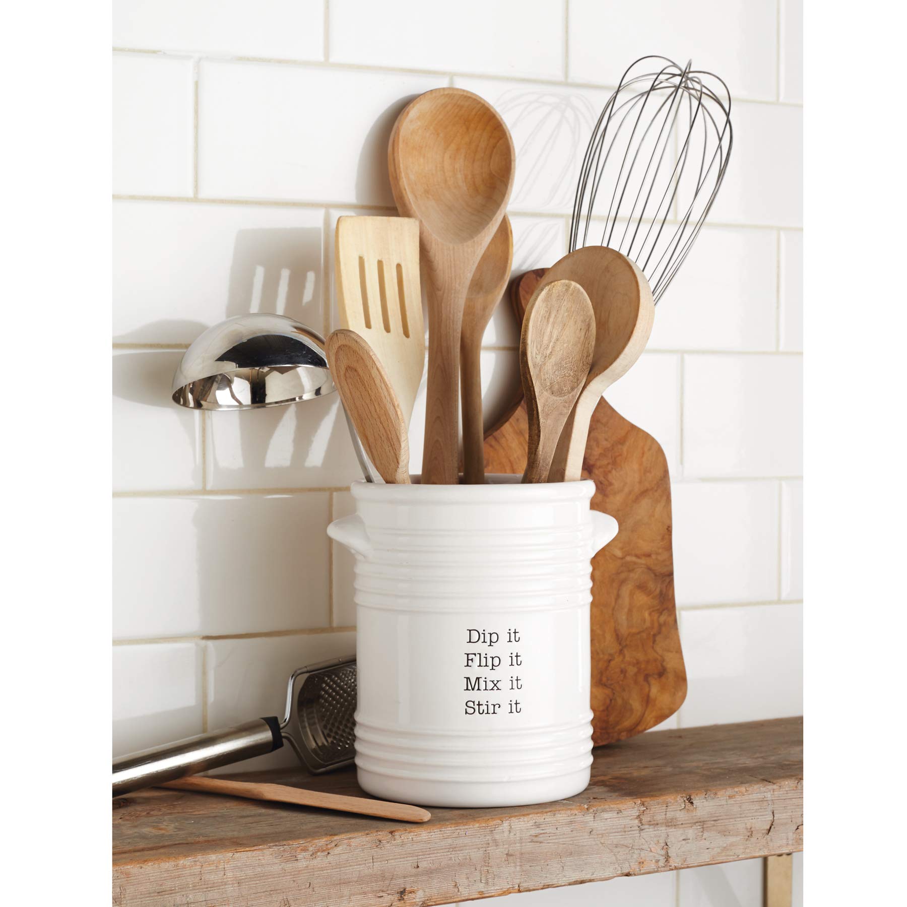Mud Pie Ribbed White Ceramic Utensil Holder