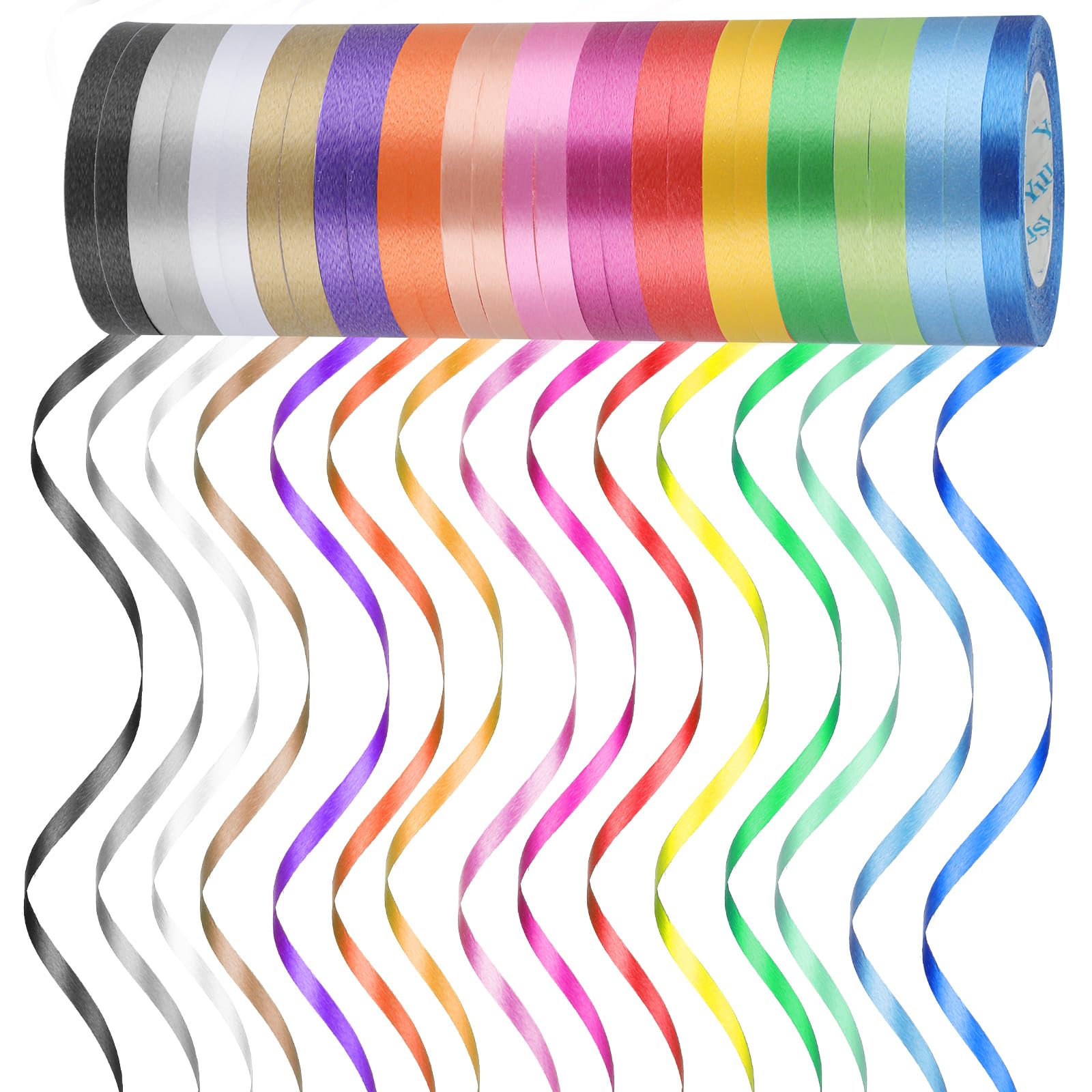 Tanstic 9Pcs Curling Ribbon Set, 800 Yards Total Assorted Colors Wrapping Curling Ribbon, Crimped Balloon Ribbon String Ideal For Gift Box Wrapping, Party Birthday Decorations, Christmas Decor
