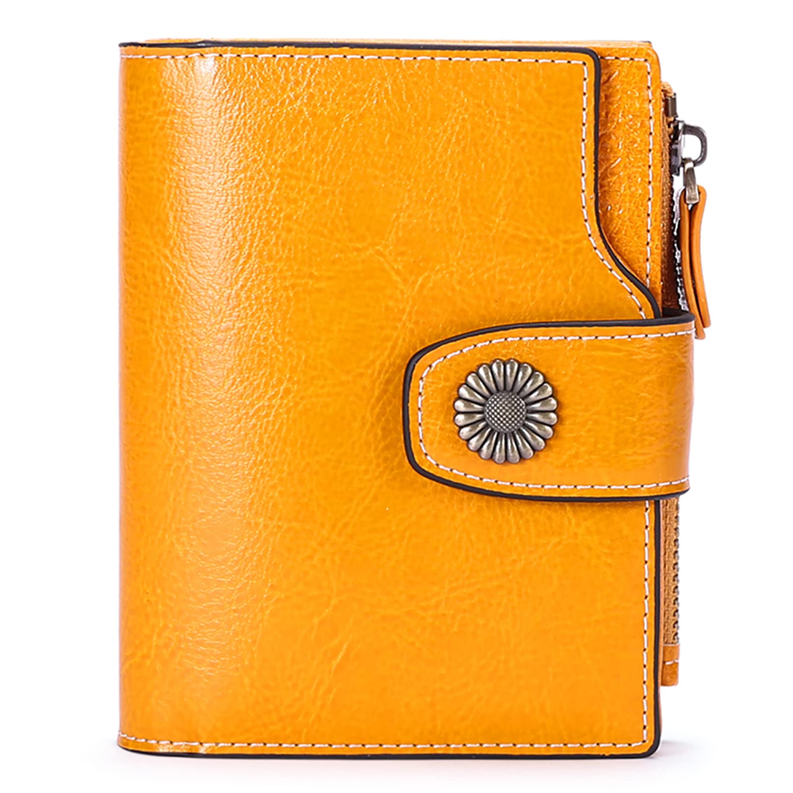 SENDEFN Geldbörse für Damen, klein, aus echtem Leder, 16 Kartenfächer mit RFID-Blockierung, Brieftasche, Kartenetui und Reißverschluss für Münzen, #Aa_gelb, 10 cm x 3 cm x 13 cm, Klassisch