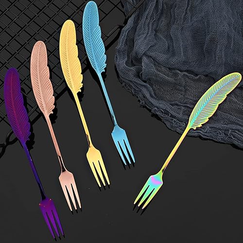 Miniatura 10 de JASHII 8 piezas de acero inoxidable 304 cuchara de café de plumas negras 4 y tenedor de aperitivo, 4 vajillas, mini utensilios de postre, cucharas