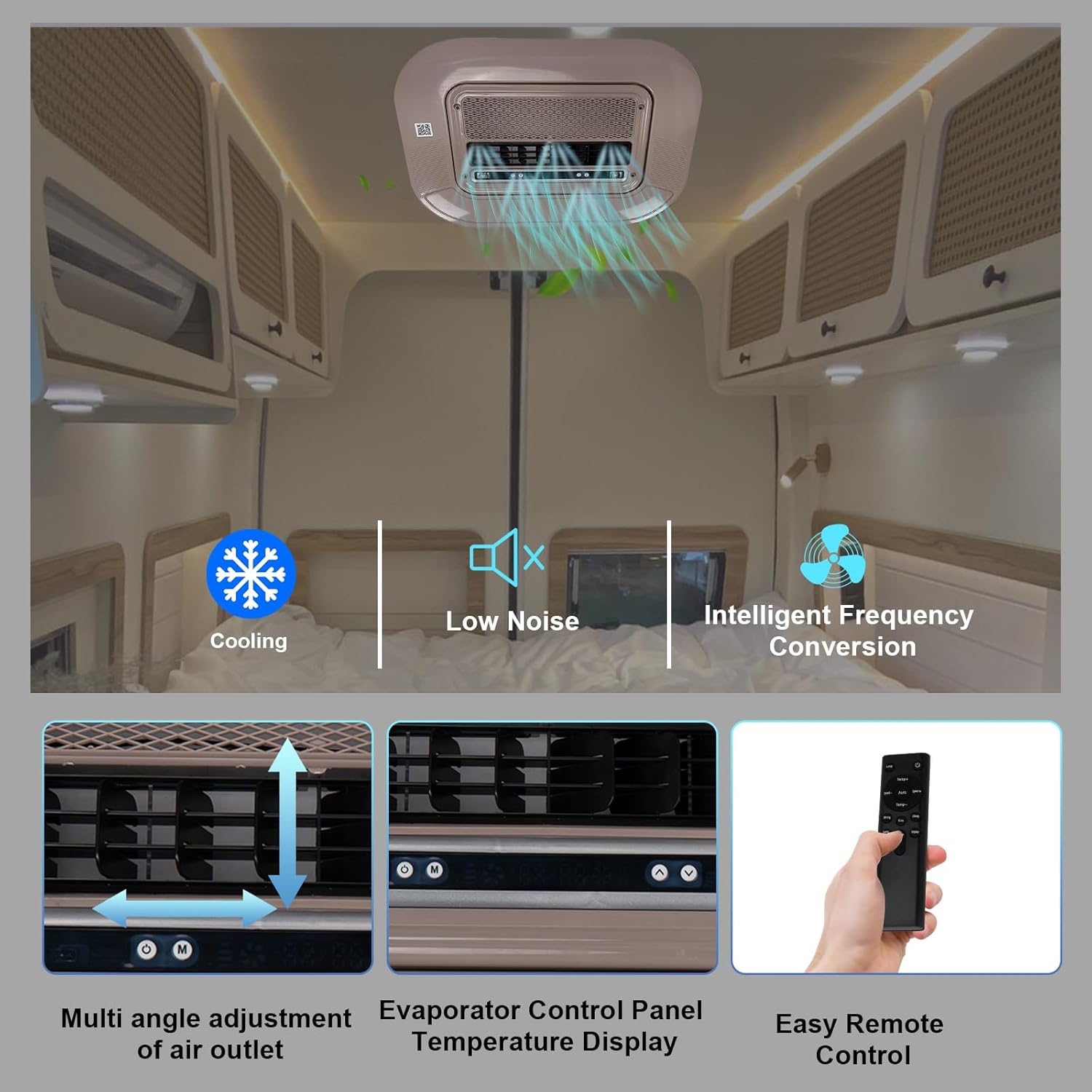 12V RV Rooftop Air Conditioner 9500 BTU DC Cooling Unit, Low Profile Quiet AC for Trailer, Truck, Camper Van, Bus, Motorhome