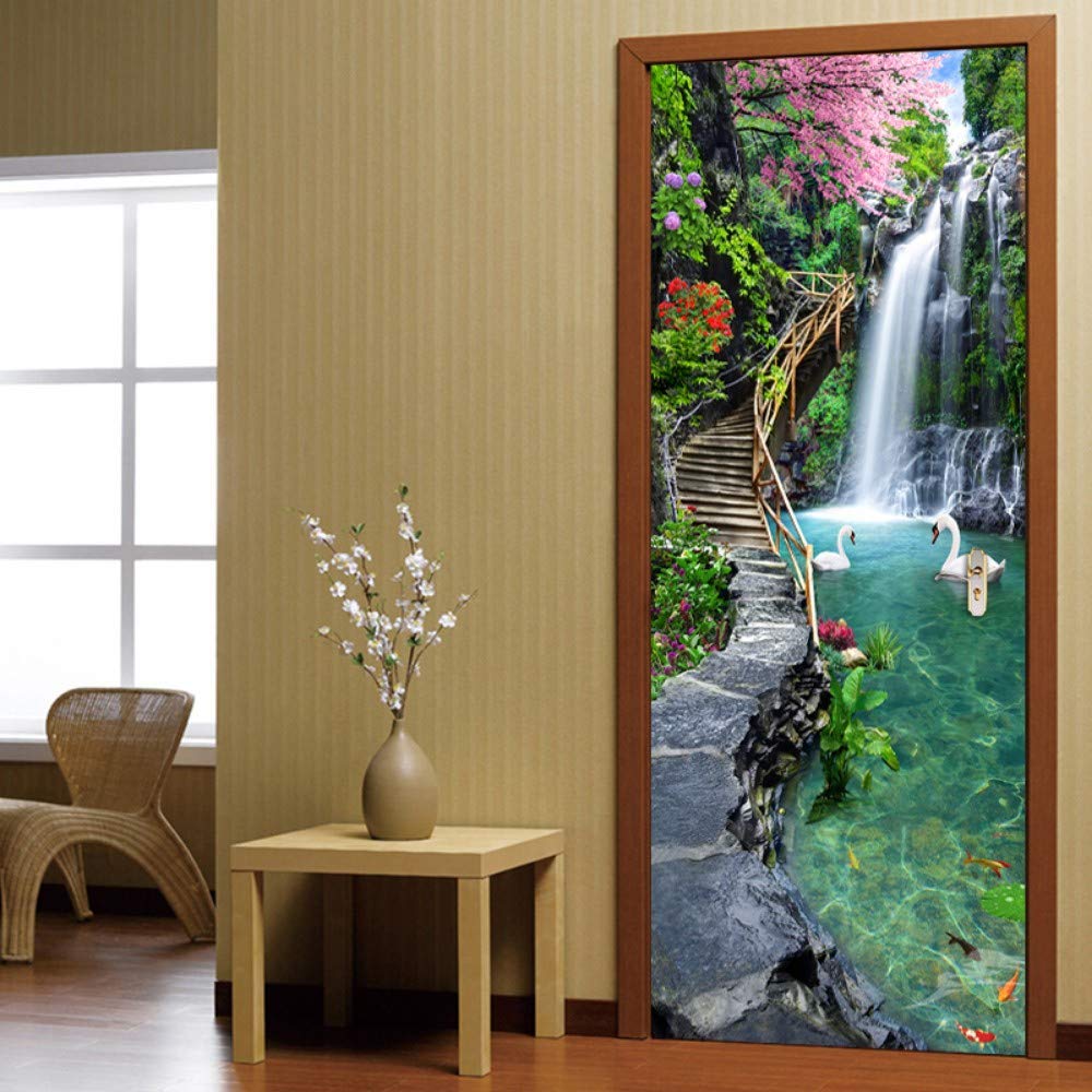 Papel pintado de la foto del paisaje 3D de la cascada mural de vinilo para puertas 77x200