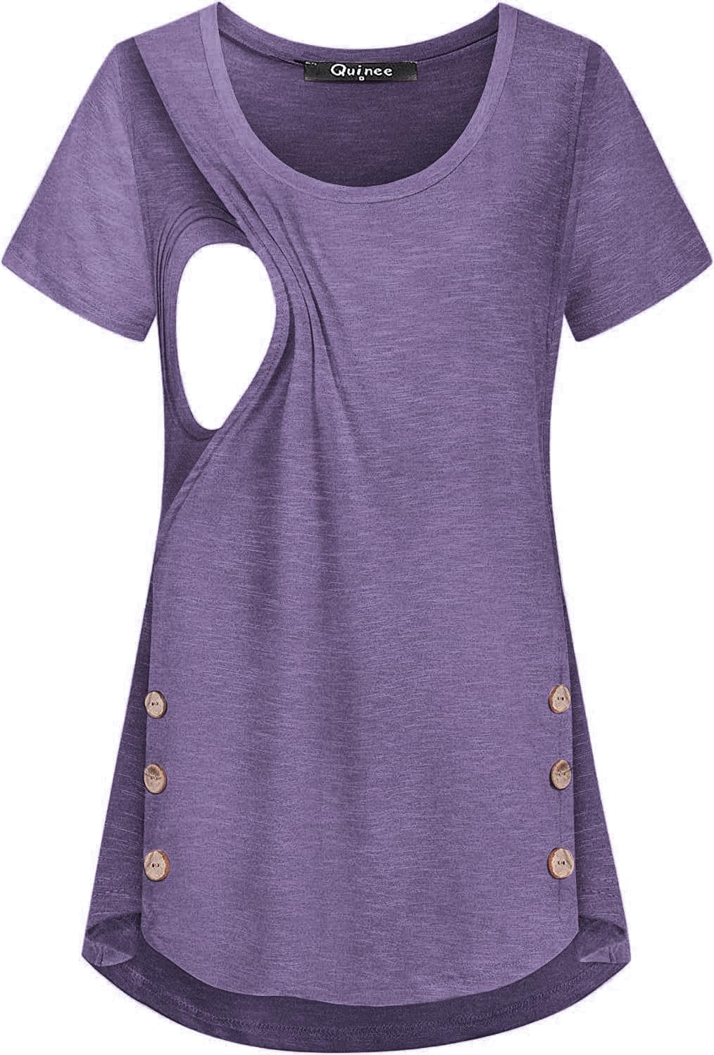 Quinee Women's Casual Button Side Nursing Tops Maternity Breastfeeding Tunic