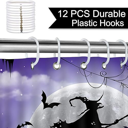 Miniatura 5 de Mocsicka Cortina de ducha de Halloween, castillo de terror, bruja, bosque brumoso, calabaza, cementerio, cortina de ducha de baño, cortina de ducha