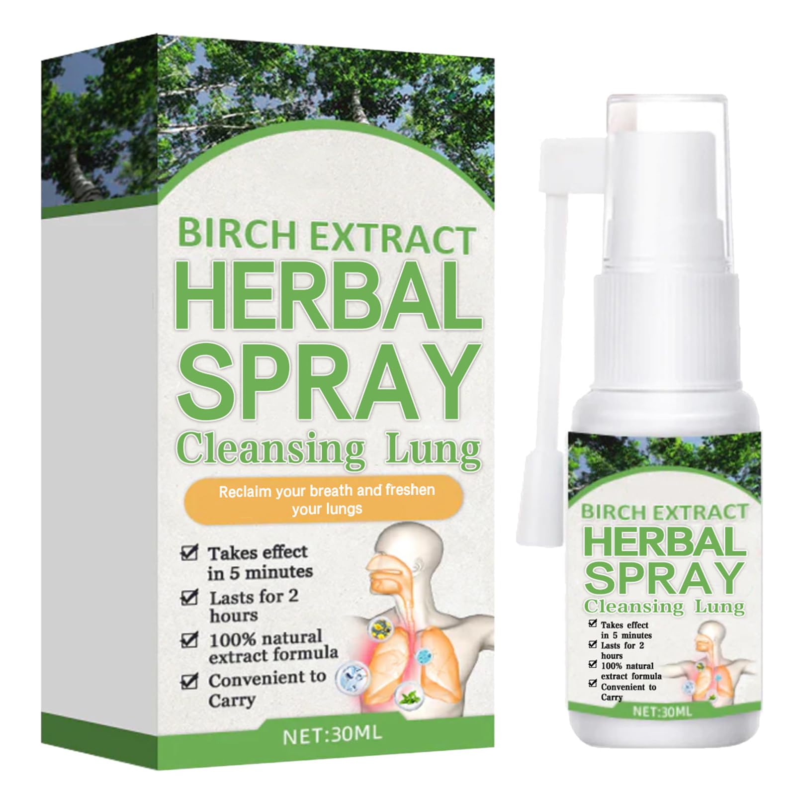 Respinature Herbal Lung Cleanse Mist - Lung Exerciser Powerful Lung Support, Birch Extract Herbal Spray Cleansing Lung, Natural Respiratory Cleanse & Breathe Spray - 30ml (1pcs)