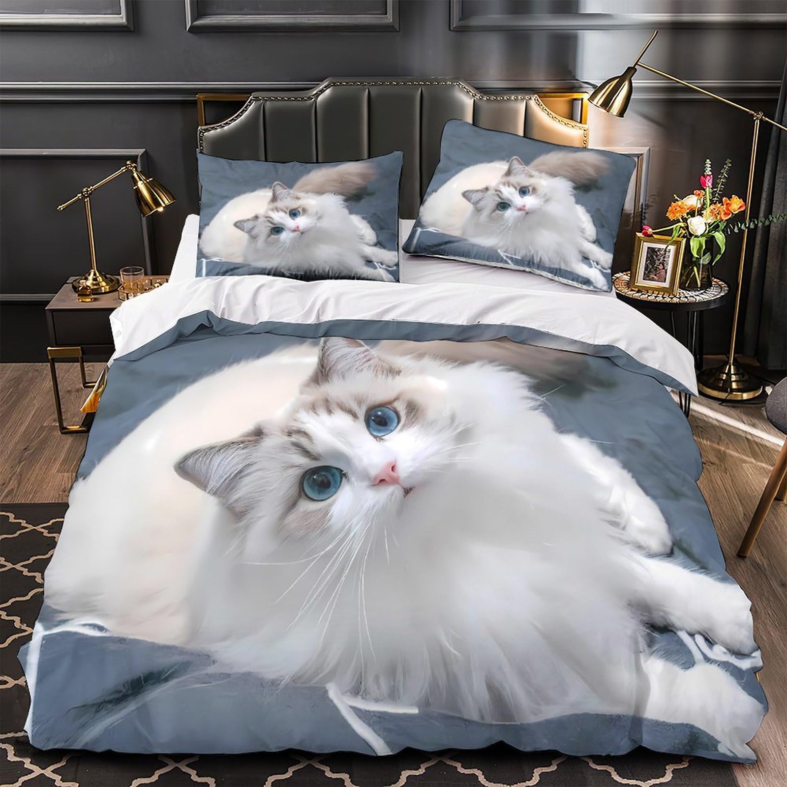 Housse de couette chat hypoallergénique avec fermeture éclair pour literie simple