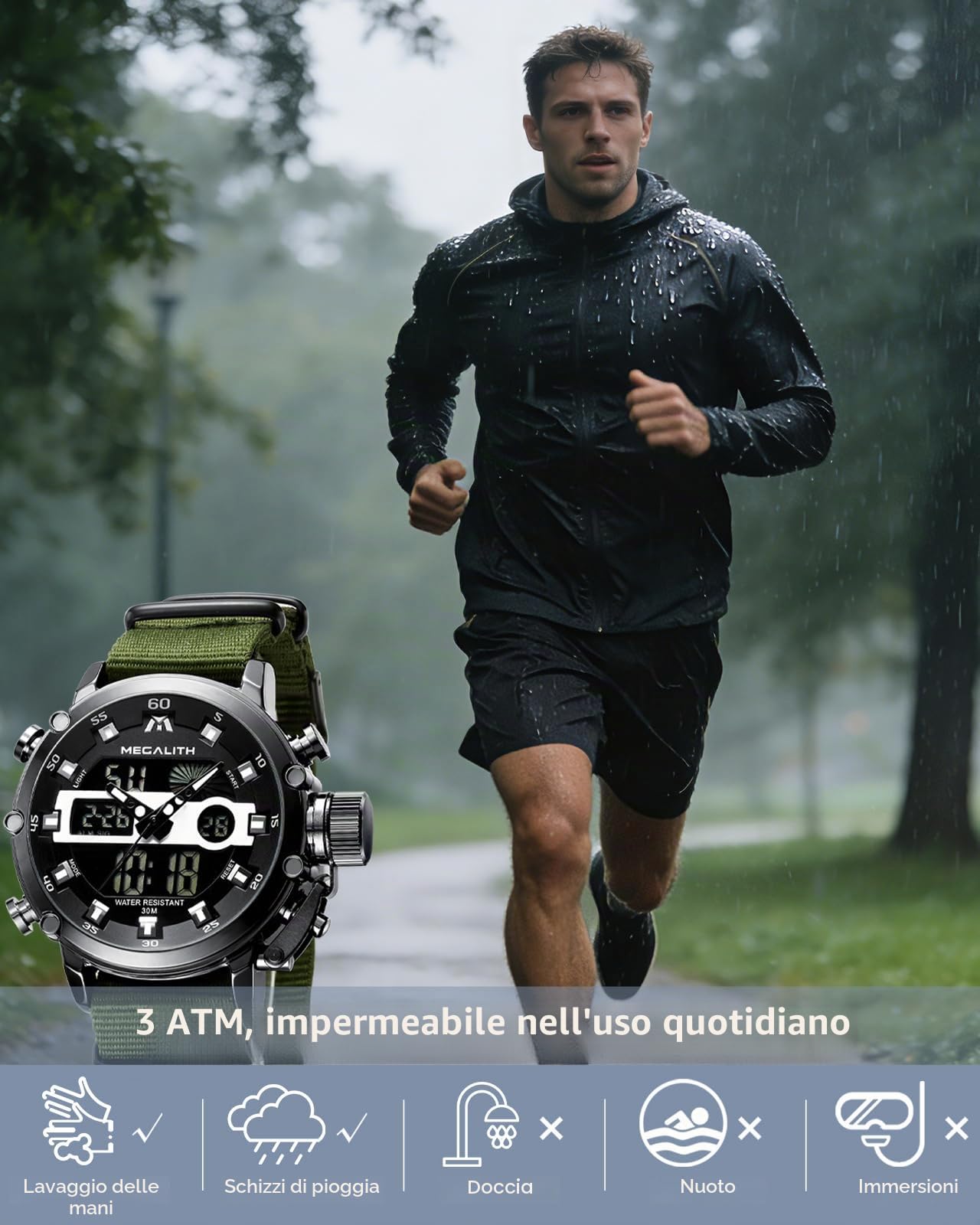 MEGALITH Orologio Uomo Digitale Militare: Sportivo Orologi da Polso con Quadrante Grande - Cronometro Led Sveglia Impermeabile per Outdoor Running Avventura