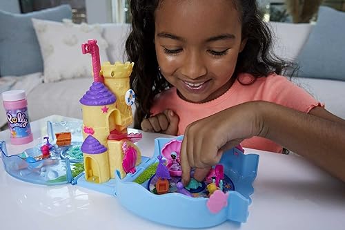 Miniatura 2 de Polly Pocket Acuario de burbujas con tema submarino, 2 características de fabricación de burbujas, piscina, micro polly y muñeca de sirena, gran