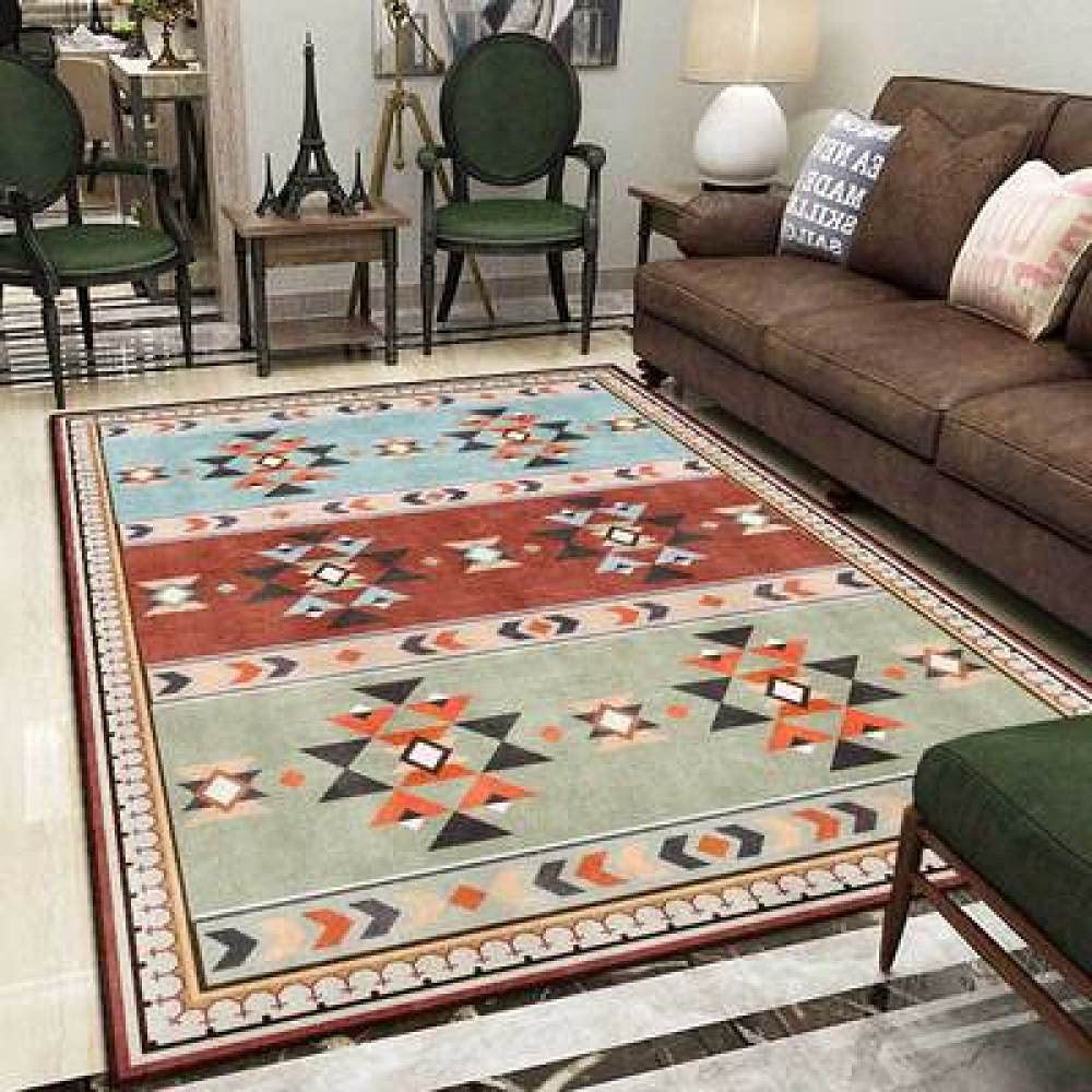 Rururug Alfombra de Sala Grande Costuras Tricolor de Estilo étnico geométrico Azul, Rojo y Verde Dormitorio Infantil Dormitorio Antideslizante Alfombra 200 x 300 cm