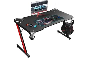 Homall Z-Shaped PS4 Gaming Desk with Carbon Fiber Surface and Accessories