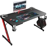 Homall Gaming Desk&comma; Computer Desk with Carbon Fiber Surface&comma; Gaming Table Z Shaped PC Gaming Workstation Home Office Desks with Cup Holder and Headphone Hook &lpar;44 inch&comma; Black&rpar;