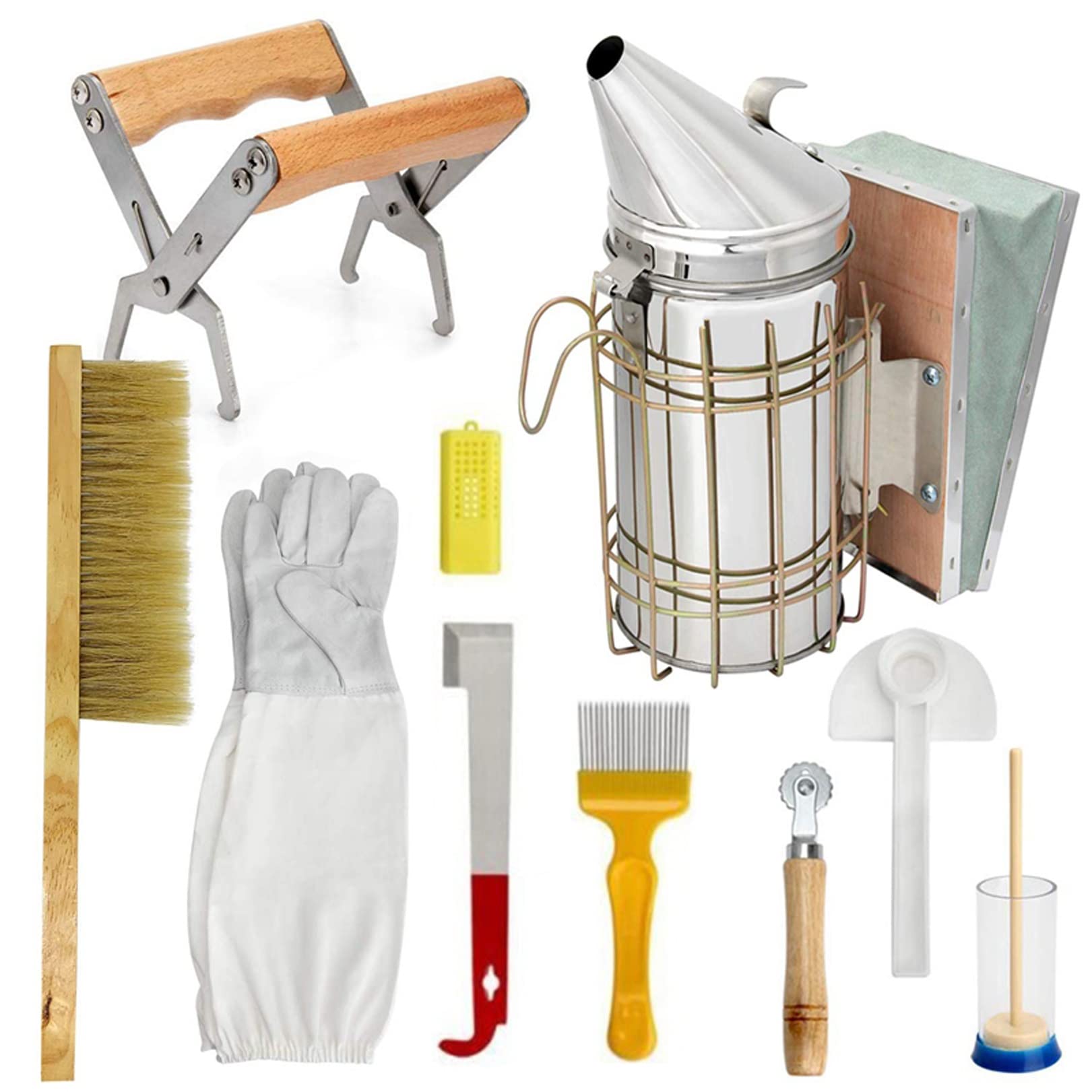 Kit Ahumador Colmena Abejas, Conjunto Herramientas Apicultura Equipo Sistema Cría Reina Caja de Cultivo Alimentador Agua Colmena