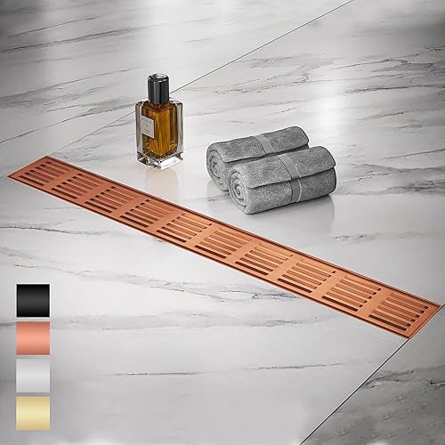 Drenaje lineal de ducha de 28 pulgadas, drenaje de ducha profesional de acero inoxidable cepillado SUS-304, drenaje lineal de piso de drenaje rápido