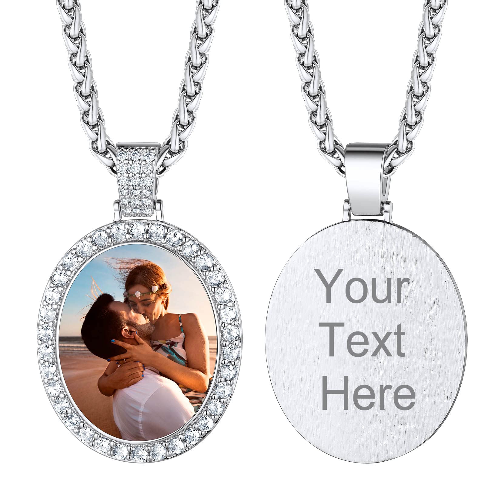 Custom4U Picture Necklace Personalized Photo Circle Chain for Men Women