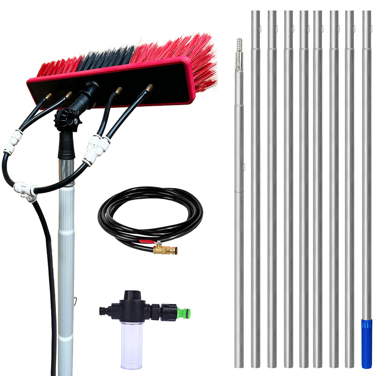 GYEQXKT Telescopic Cleaning Brush - 12.7m Water-fed Pole with Adjustable Angle & Soap Dispenser - Perfect for Solar Panels, Windows, and Hard-to-Reach Areas