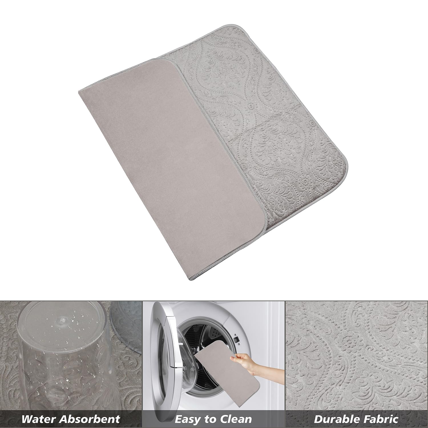 Kuber Industries Abtropfmatte, Mikrofaser-Abtropfmatte, selbstreinigende Trockenmatte, wasserabsorbierende Küchenmatte, geprägte Abtropfmatte, 38 x 50 cm, 3 Stück, Grau
