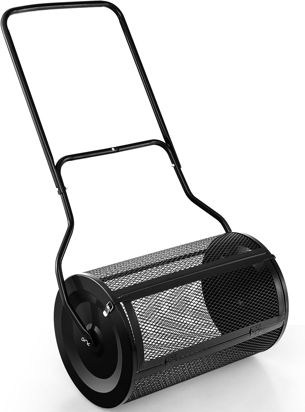 ZbOLi24 Inch Compost Spreader, Peat Moss Spreader with Upgrade U-shaped Handle, Heavy Duty Metal Mesh Push Topsoil Fertilizer Manure Spreader, for Lawn and Garden black