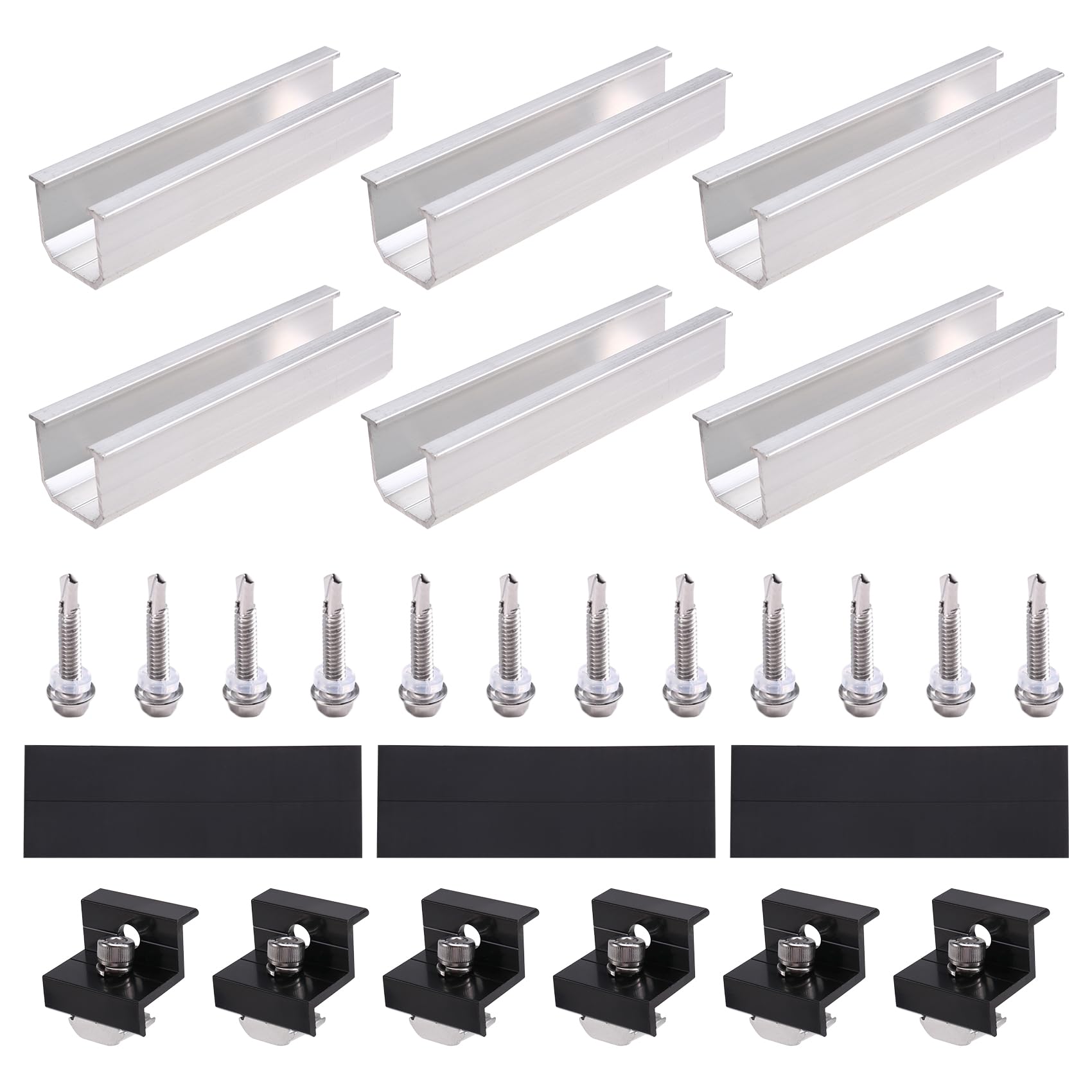 muqeu 12pcs Aluminum Trapezoidal Roof Solar Panel Mounting Brackets with PV Rails and Clamps Kit
