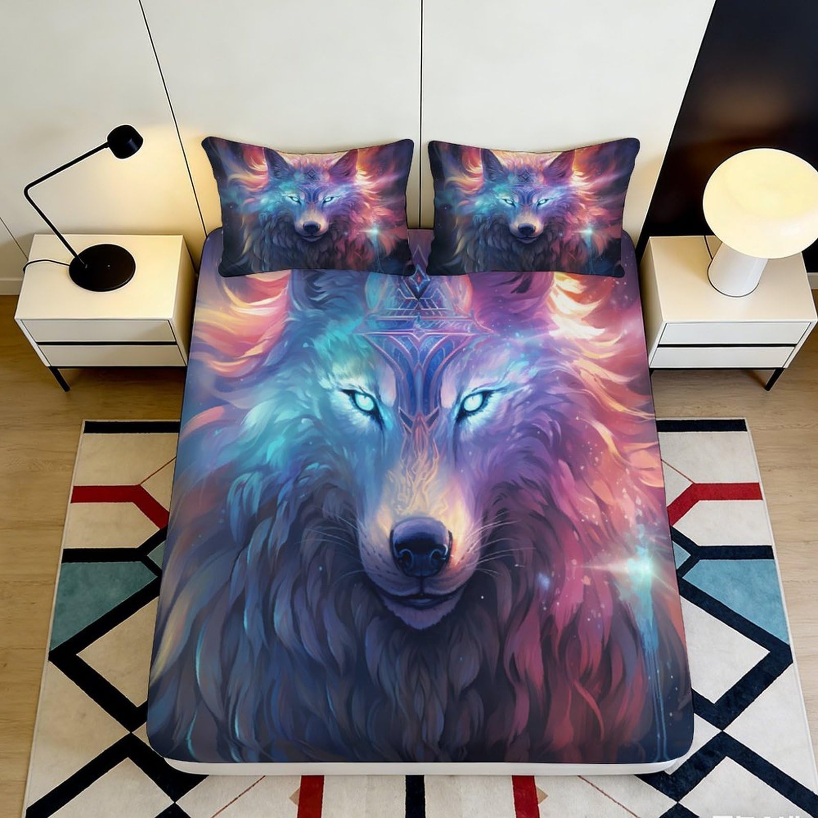 Jqzkxnhpbr Style-1 3D Printed Wolf Fantasy Fitted Sheet Microfiber Soft Breathable Aurora Mattress Cover For Bedroom Dorm Decor 90X200x25cm