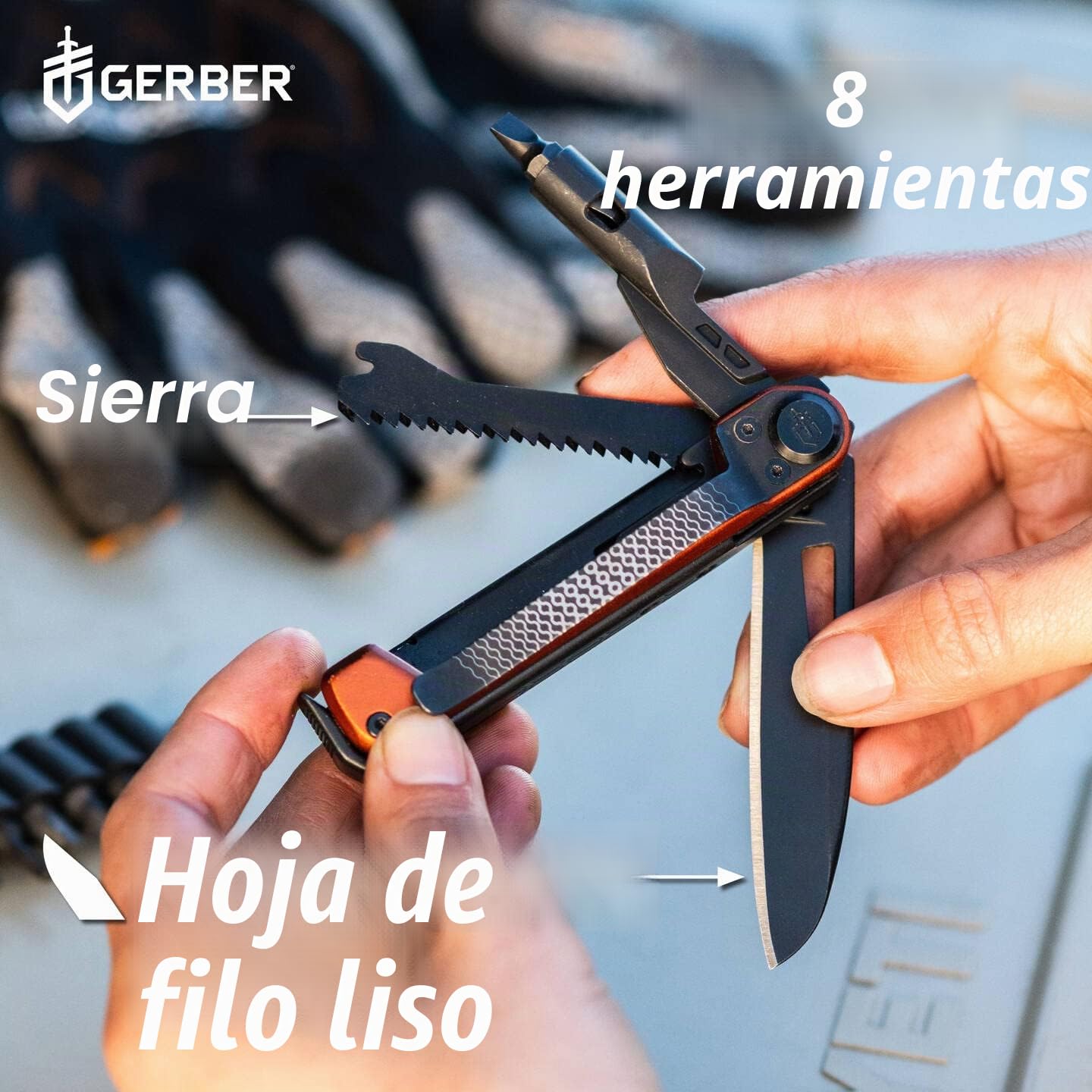 Gerber Navaja con 8 funciones, multiherramienta con hoja lisa