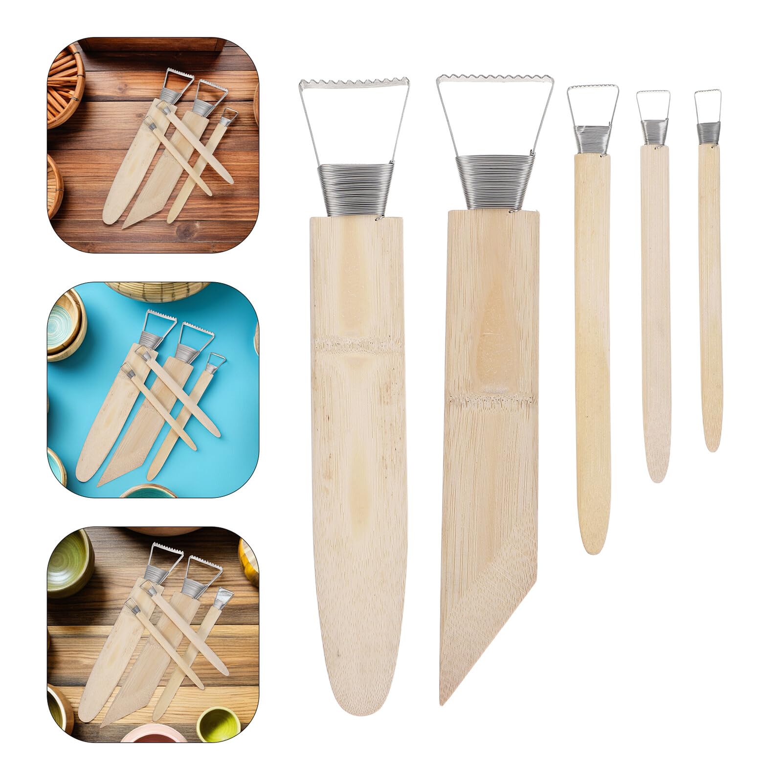 SOIMISS Juego de 5 Herramientas para Tallar Arcilla de Cerámica Mango Grande y Dientes Texturizados para Esculturas y Trabajos Artesanales en Cerámica