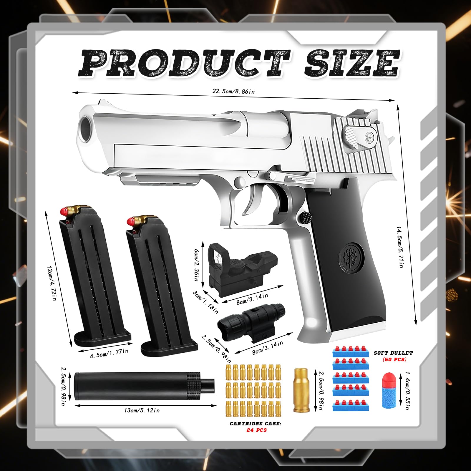 Pistola Giocattolo Bambini, Pistola Giocattolo a Proiettile Morbido, Armi Giocattolo, Pistola per Bambini, Blaster in Schiuma, Pistola Giocattolo Realistica, con Proiettile Morbido (Argento) | Pistola Soft Bullet in schiuma, con proiettili in schiuma, car