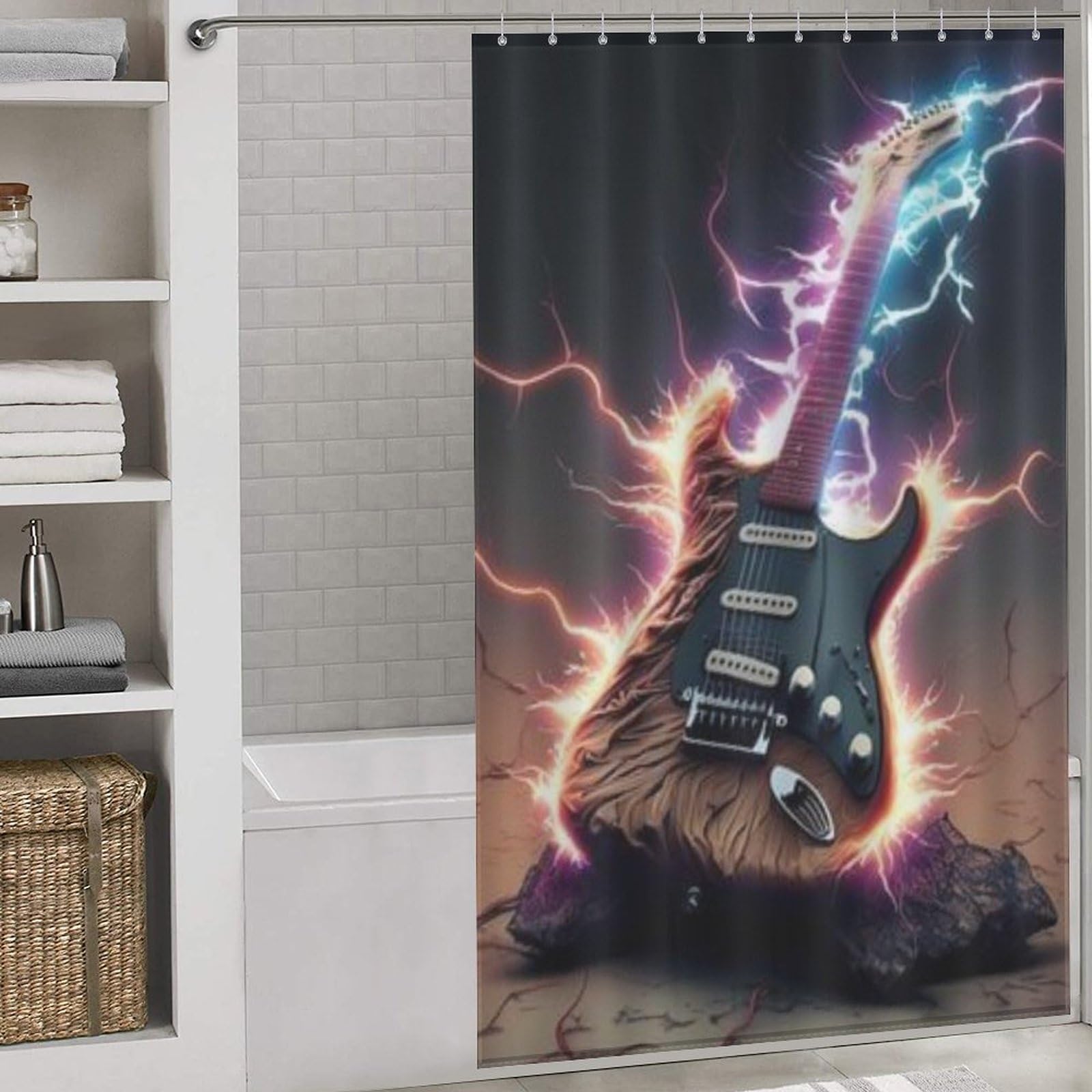 Rideau de douche original imprimé guitare pour une salle de bain moderne et colorée