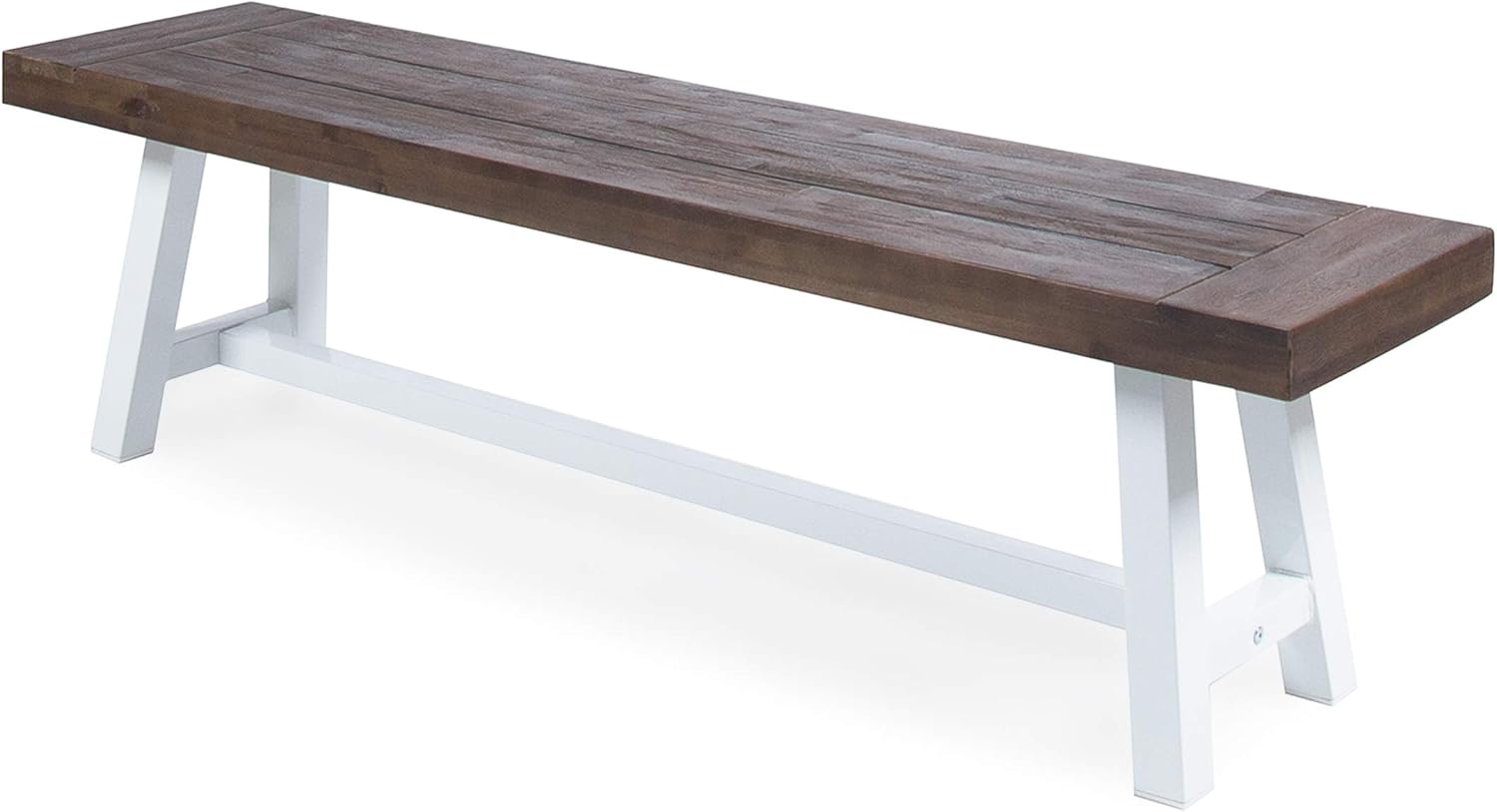Christopher Knight Home Carlisle Outdoor Acacia Wood Dining Bench with Metal Frame, Sandblast Dark Brown / White Rustic Metal : Patio, Lawn & Garden