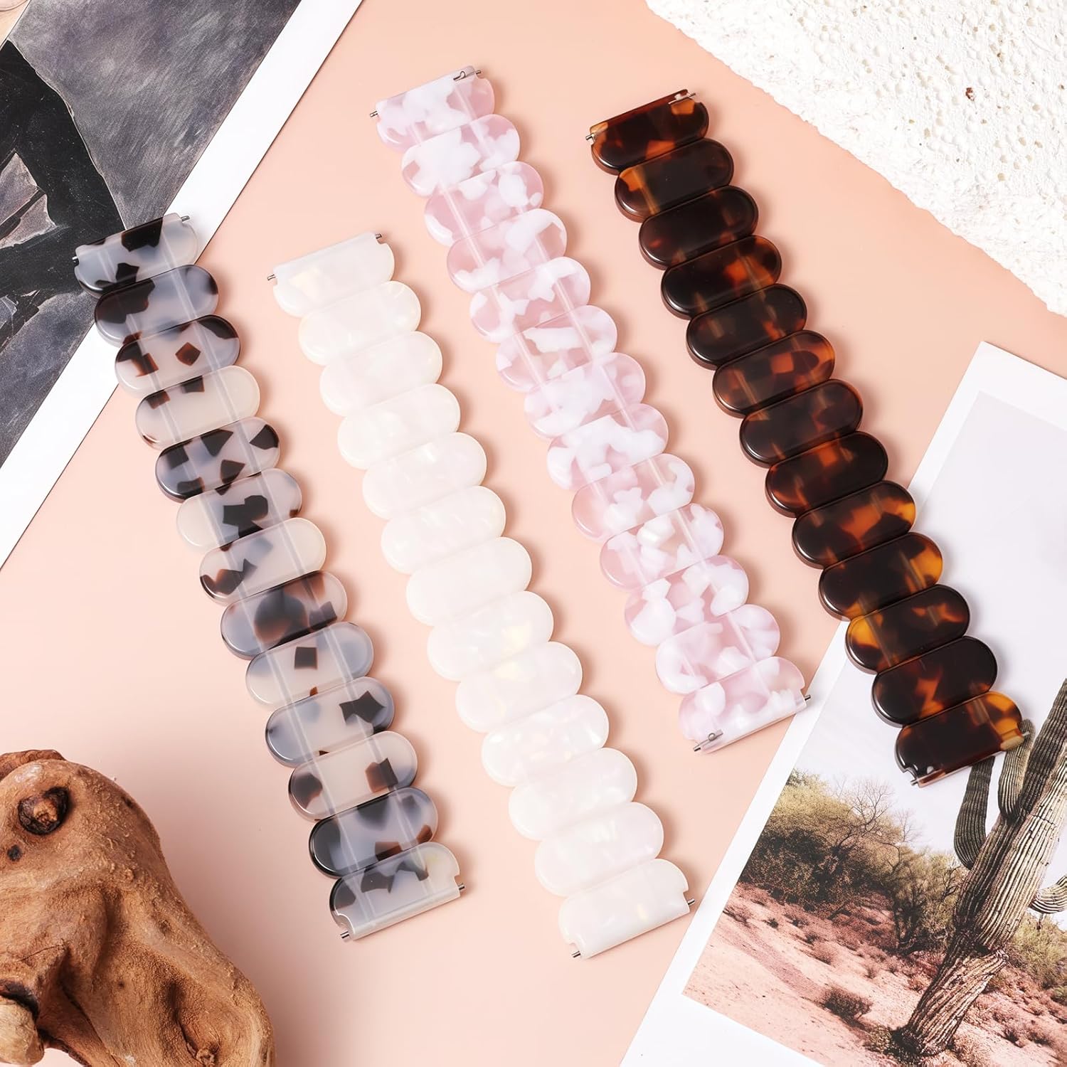 Resin Stretchy Bands Compatible with Samsung Galaxy Watch 7 FE 6 5 4 40mm 44mm/5 Pro 45mm/Watch 6 4 Classic 43mm 47mm 42mm 46mm/Active 2,20mm Oval Elastic Strap for Women Men - Image 5