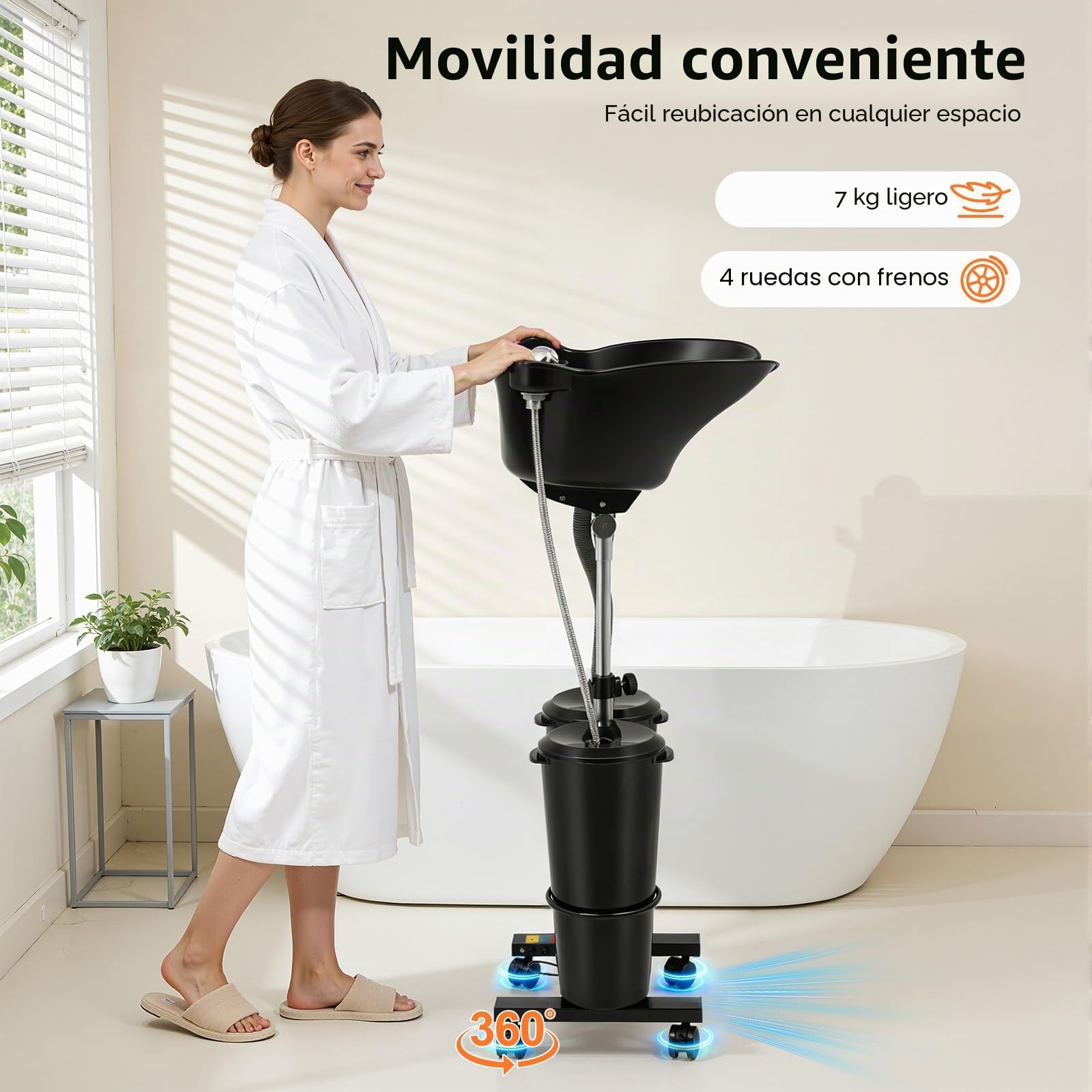 MINRS Lavabo móvil para peluquería, lavabo de pelo para postrado en la cama, altura ajustable, lavabo con depósito de agua y ducha para salones de belleza, spas, hospitales, barberías