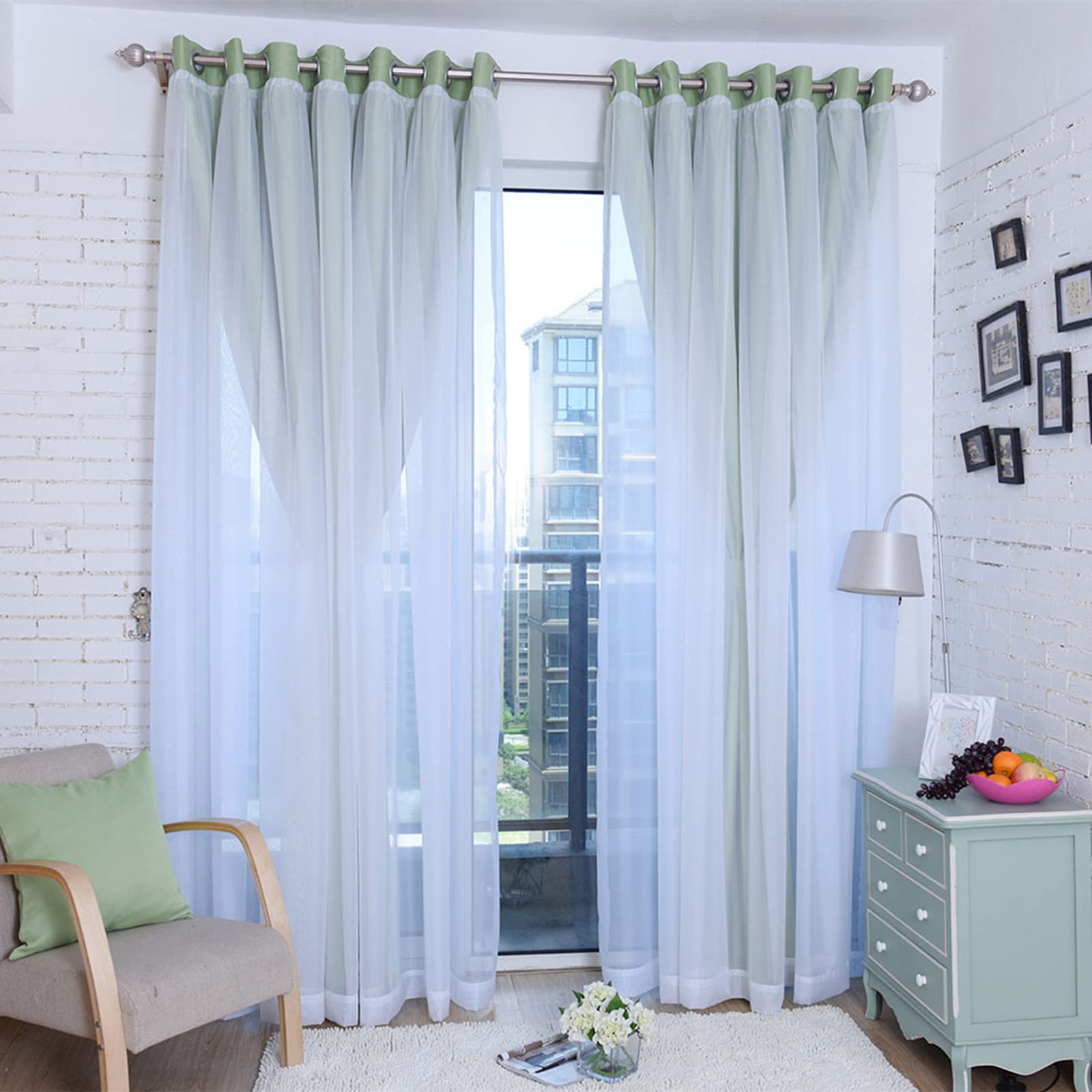 Juego de cortinas opacas de doble capa para ventana, cortinas superpuestas de tul y gasa transparente suave con ojales de aislamiento térmico para sala de estar y dormitorio de niñas, 1 pieza