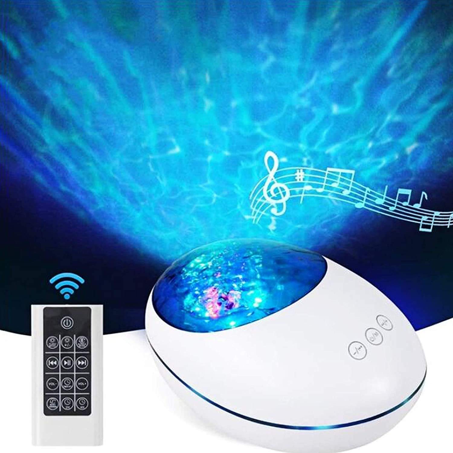 Sisliya Ocean Wave Projector, Lucky Stone Ocean Lights with 12 LED Adjustable Lightness & 8 Lighting Modes, Support Bluetooth Music Speaker Bedside Night Light for Bedroom Living Room