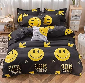 Ab Home Decor Kids Glace Cotton Cartoon Smiles Print Bedsheet for Double Bed King Size with 2 Pillow Covers (90x100inch, Multicolour)