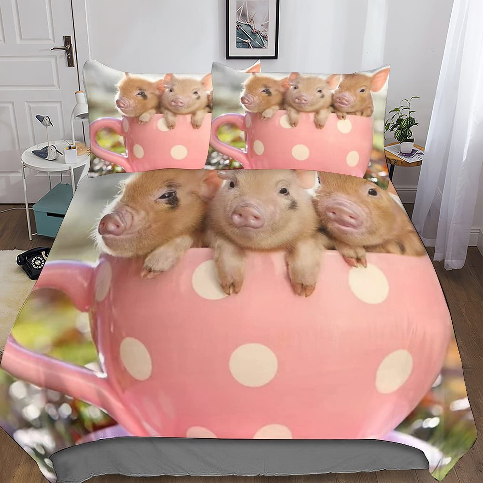 Housse de couette cochon 3D en polycoton pour égayer la chambre des enfants et adultes