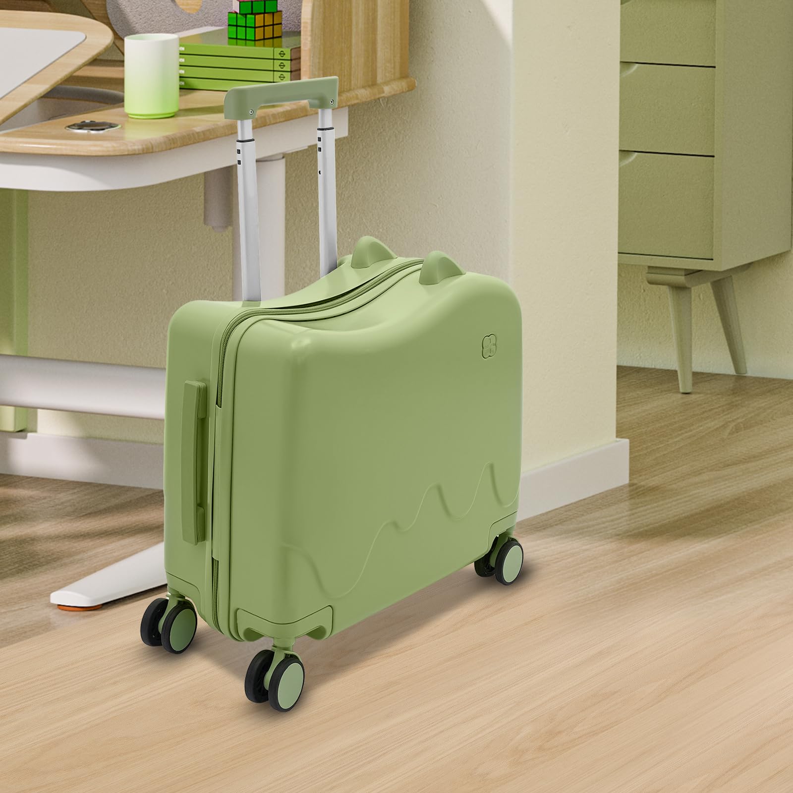 Valigia da viaggio per bambini con chiusura lampo, capacità 37 l, per bambini dai 3 anni in su, per viaggi brevi, escursioni, scuola, verde oliva